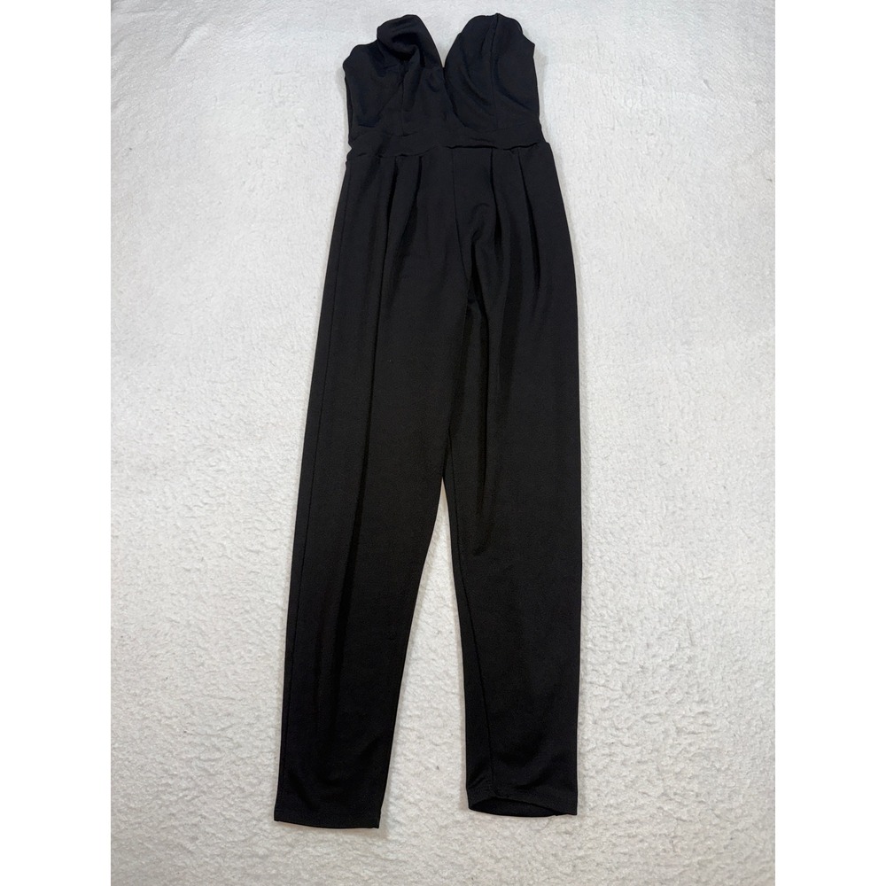 Charlotte Russe Black Strapless Sweetheart V-Neck Pleated Slim Leg Jumpsuit S